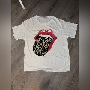 Daydreamer Rolling Stones Leopard Flocked Tongue tee, Women’s, Size Small